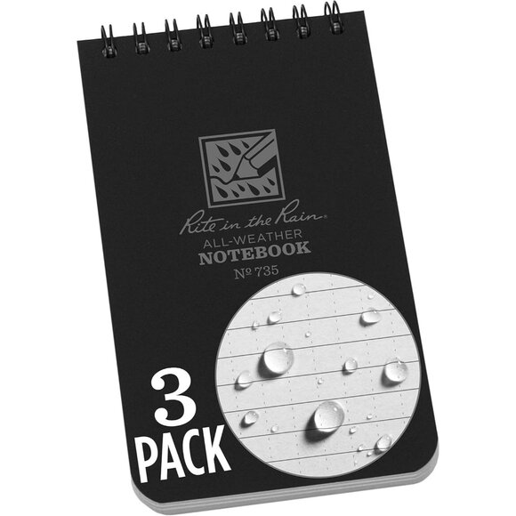 Other - Weatherproof Top Spiral Notebook, 3" x 5", Black Cover, Universal Pattern, 3 Pac